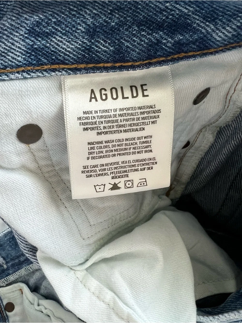 AGOLDE Parker Long High-Rise Cutoff Shorts Skywave Blue Wash Size 26